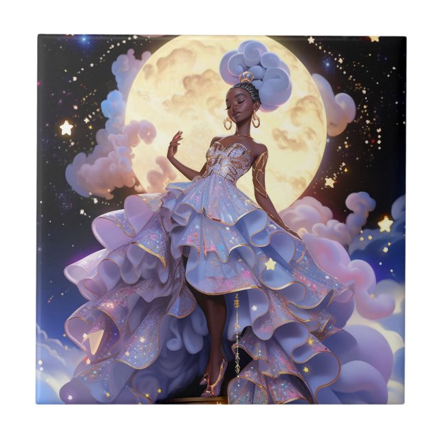 Cosmic Lady African American Fantasy Art Fliese (Vorderseite)