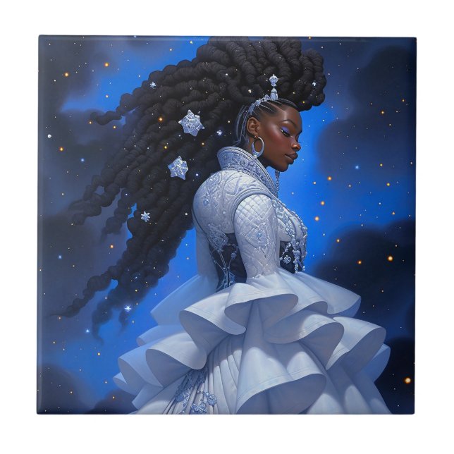 Cosmic Lady African American Fantasy Art Fliese (Vorderseite)