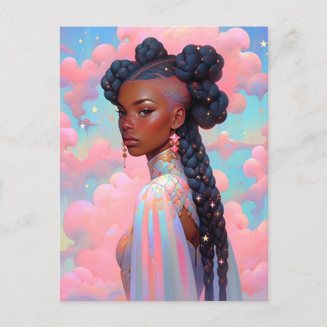 Cosmic Lady African American Fantasy Art Postkarte (Vorderseite)