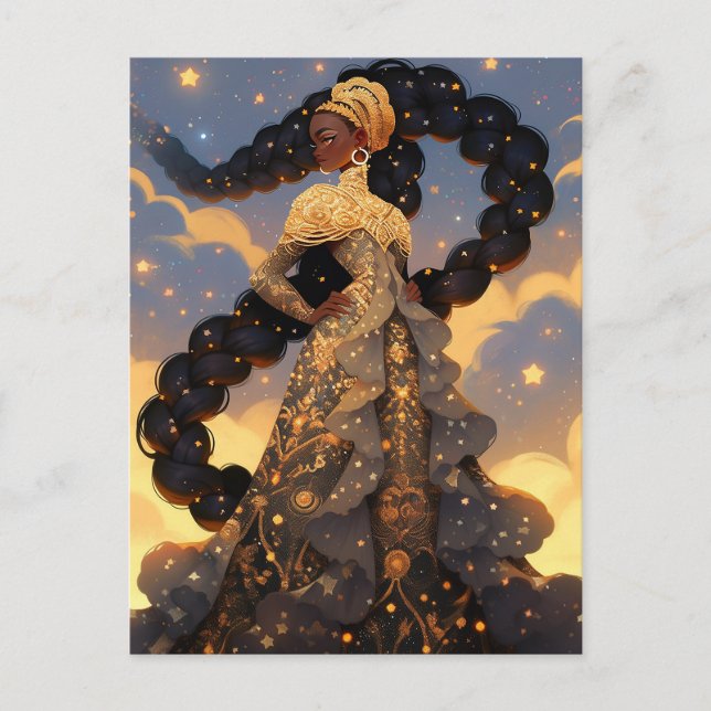 Cosmic Lady African American Fantasy Art Postkarte (Vorderseite)