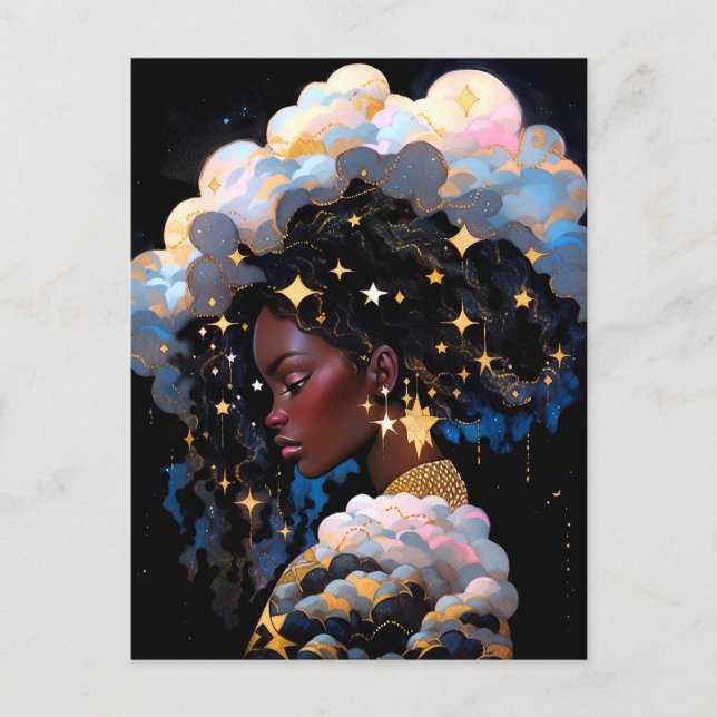 Cosmic Lady African American Fantasy Art Postkarte (Vorderseite)