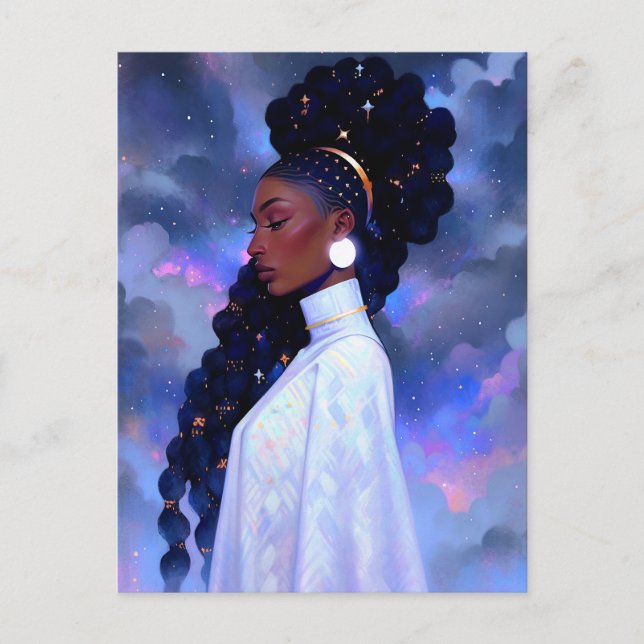 Cosmic Lady African American Fantasy Art Postkarte (Vorderseite)