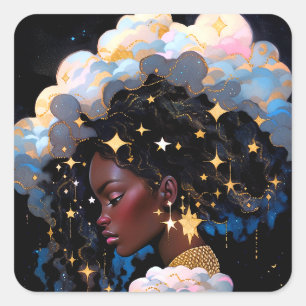Cosmic Lady African American Fantasy Art Quadratischer Aufkleber