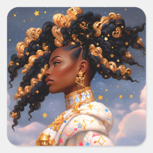 Cosmic Lady African American Fantasy Art Quadratischer Aufkleber