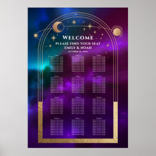 Cosmic Lila Aquamarin Gold Sun Moon Stars Hochzeit Poster