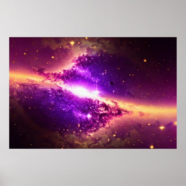 Cosmic Lila Gold Space Nebulare Star Night Sky Poster (Vorne)