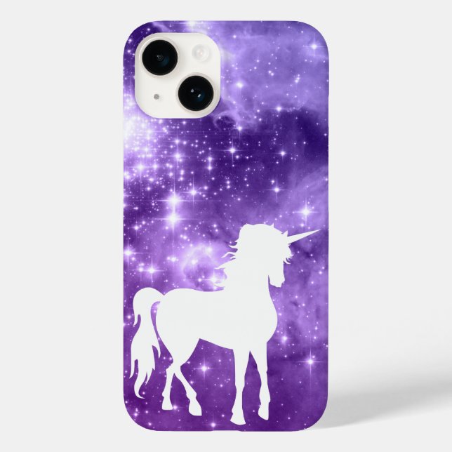 Cosmic Lila Magic Stars Weißes Einhorn Case-Mate iPhone Hülle (Rückseite)
