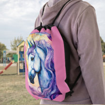 Cosmic Lila Unicorn Drawstring Backpack