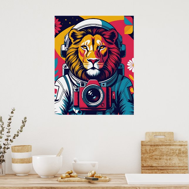Cosmic Lion – Astronaut Helmet Poster | Bold Space (Küche)
