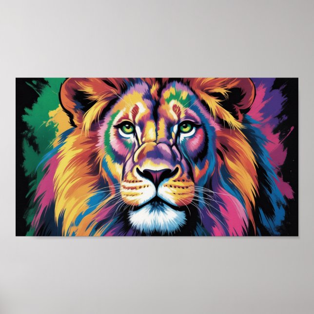 Cosmic Lion King - Psychedelic Wildlife Masterpiec Poster (Vorne)