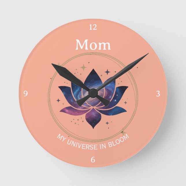 Cosmic Lotus Flower Mom Bloom Runde Wanduhr (Vorderseite)
