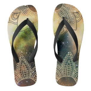 Cosmic Lotus Mandala Boho Flip Flops