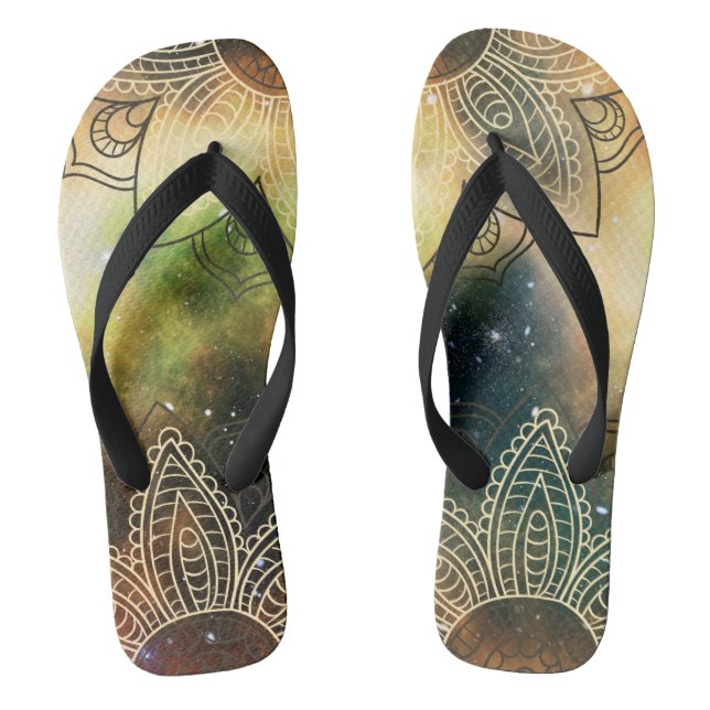 Cosmic Lotus Mandala Boho Flip Flops (Fußbett)