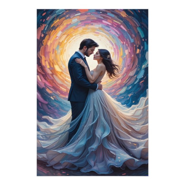 Cosmic Love Embrace Vibrant Couple Art Fotodruck (Vorne)