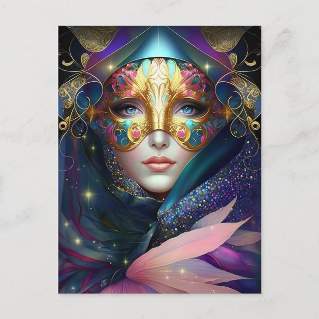 Cosmic Masked Goddess Queen Fantasy Art Postkarte (Vorderseite)