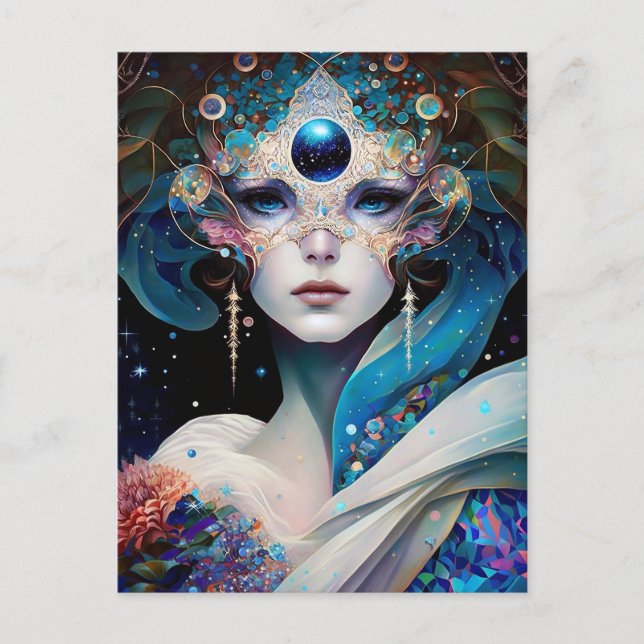 Cosmic Masked Goddess Queen Fantasy Art Postkarte (Vorderseite)