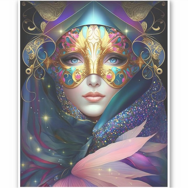 Cosmic Masked Goddess Queen Fantasy Art Sticker (Vorderseite)