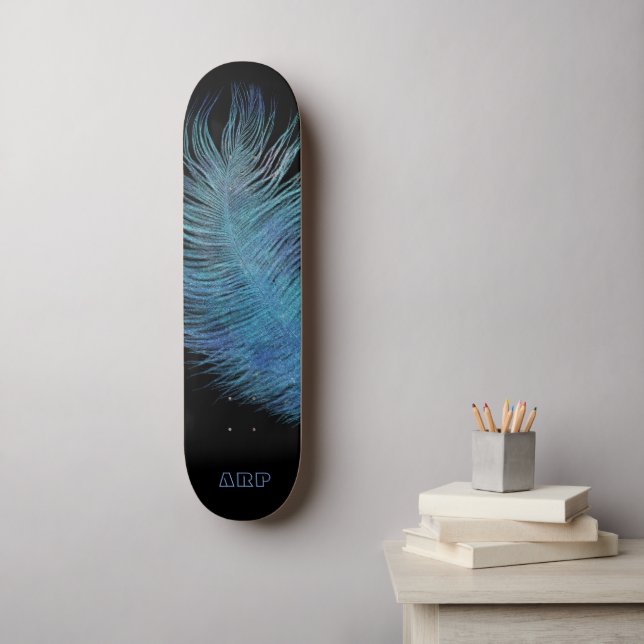 *~* Cosmic Midnight Sky Pastell Boho Feather Skateboard (Wandkunst)