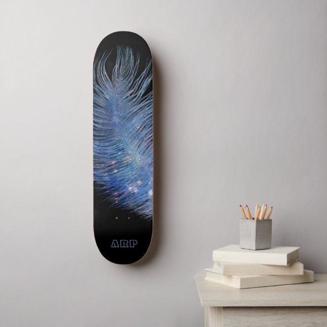*~* Cosmic Midnight Sky Pastell Feather Boho Skateboard (Wandkunst)