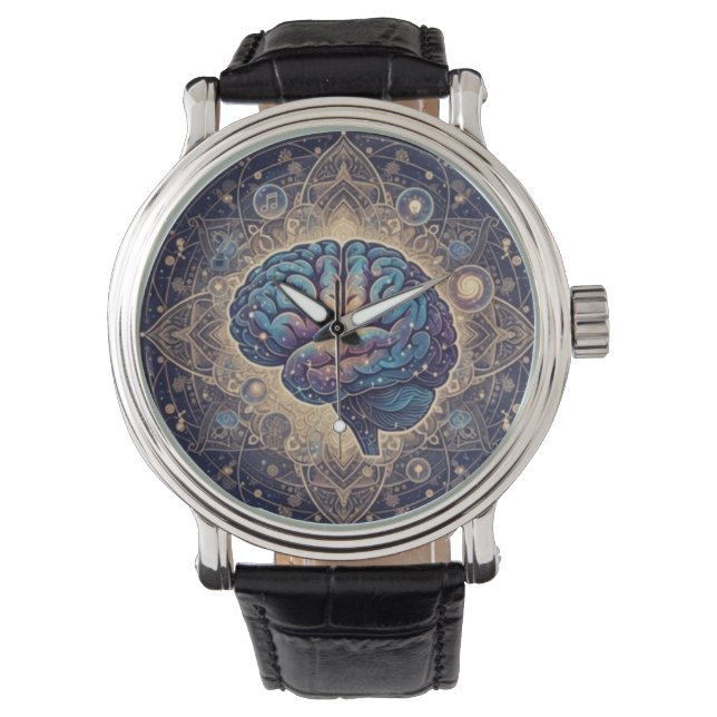 Cosmic Mind Mandala – Abstract Brain Art Armbanduhr (Vorderseite)