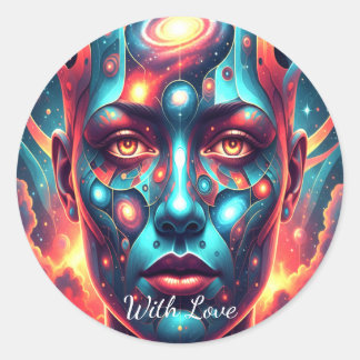 Cosmic Mosaic Face "With Love" Runder Aufkleber