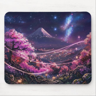 Cosmic Mount Fuji & Sakura Night Mouse Pad - Anime Mousepad