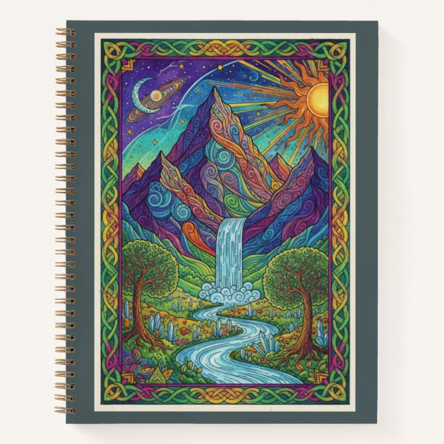 Cosmic Mountain Waterfall Zentangle Nature Journal Notizbuch (Vorderseite)
