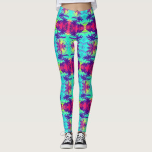 Cosmic Neon Palm Trees Pattern Leggings