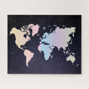 Cosmic Night Galaxy & Holographic Pastel Weltkarte Puzzle