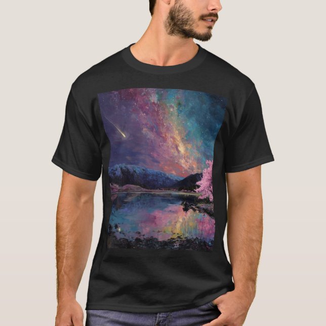 "Cosmic Night Sky Landschaftsbild T - Shirt (Vorderseite)