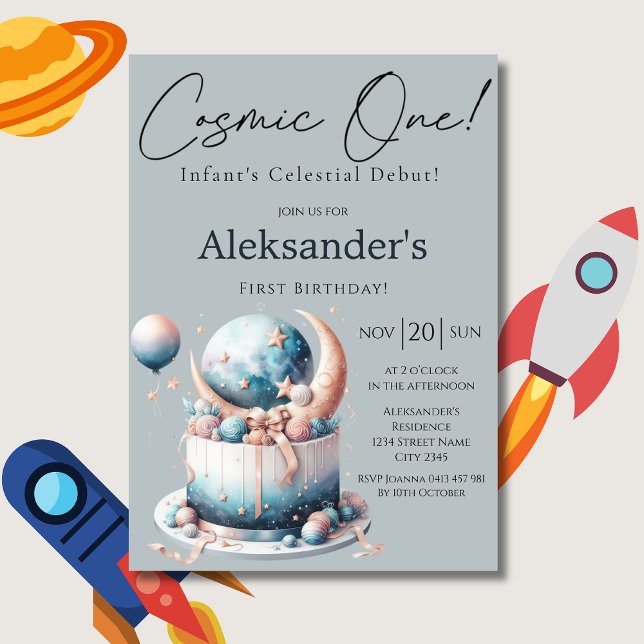 Cosmic One! Celestial 1st Boy Birthday Einladung (Von Creator hochgeladen)