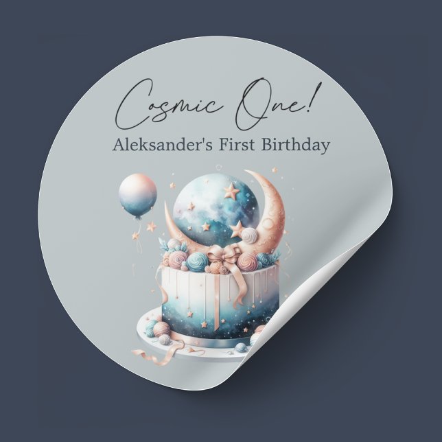 Cosmic One! Celestial 1st Boy Birthday Runder Aufkleber (Von Creator hochgeladen)