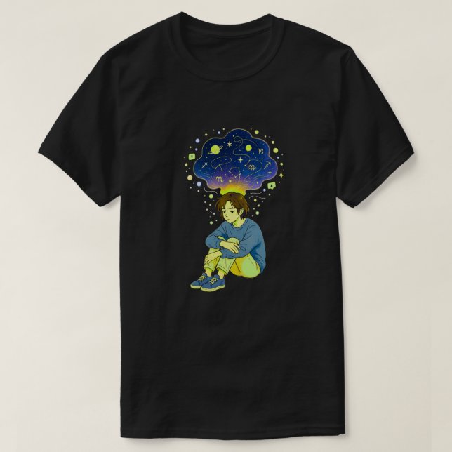 Cosmic Overthinking • Spiritual Mind Overflow T-Shirt (Design vorne)