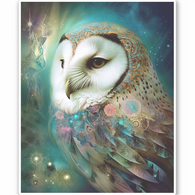 Cosmic Owl Fantasy Art Aufkleber (Vorderseite)