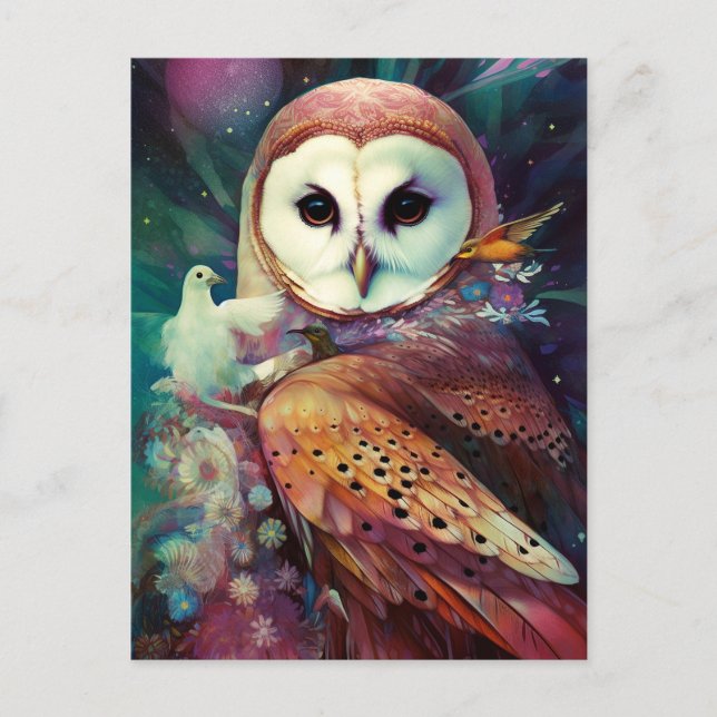 Cosmic Owl Fantasy Art Postkarte (Vorderseite)