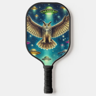Cosmic Owl Nightscape - Ufos im Himmel Pickleball Schläger
