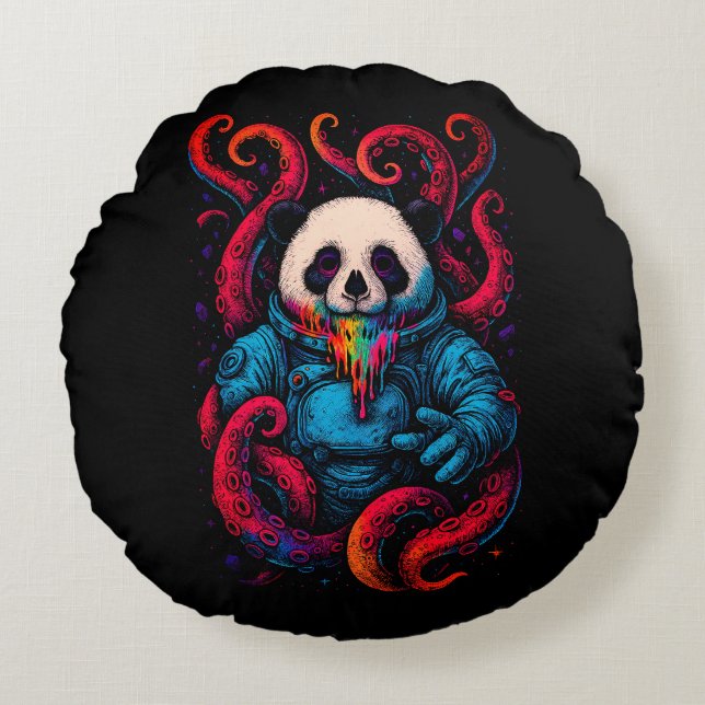 Cosmic Panda Kraken Rundes Kissen (Vorderseite)