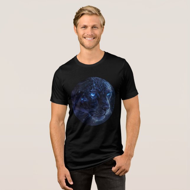 Cosmic Panther with Glowing Blue Eyes Tri-Blend Shirt (Vorderseite voll)