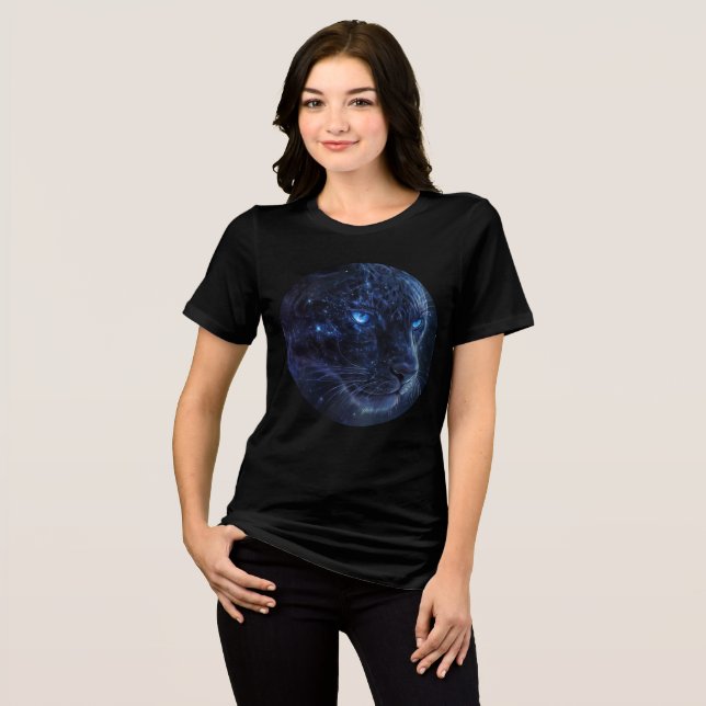 Cosmic Panther with Glowing Blue Eyes Tri-Blend Shirt (Vorderseite voll)