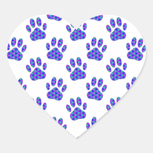 Cosmic Paw Print Pattern Herz-Aufkleber (Vorderseite)