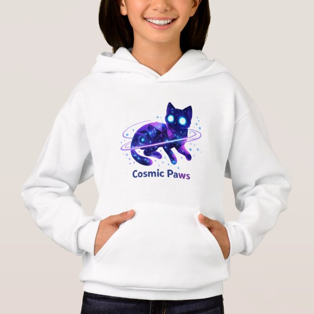 Cosmic Paws Galaxy Cat Kids Hoodie (Vorderseite)