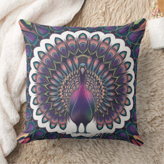 Cosmic Peacock Mandala Throw Pillow Kissen