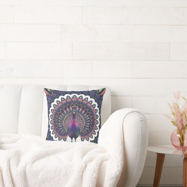 Cosmic Peacock Mandala Throw Pillow Kissen (Liege)