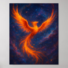 Cosmic Phoenix Rising Fire Bird in Nebula Fantasy Poster