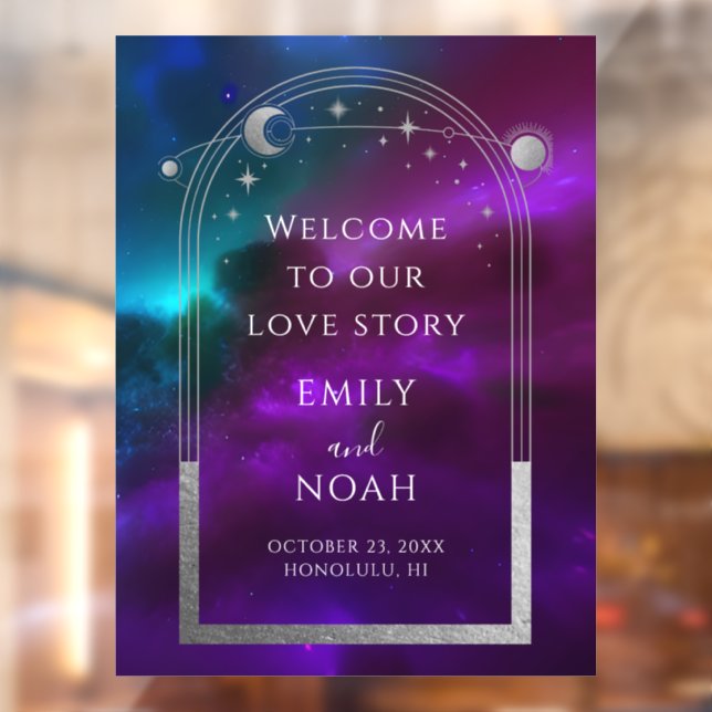 Cosmic Purple Teal Sun Moon Stars Welcome Sign Fensteraufkleber (Blatt 2)