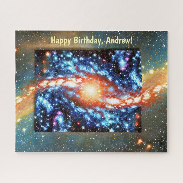 Cosmic Radiant Blue und Orange mit Namen Puzzle (Horizontal)