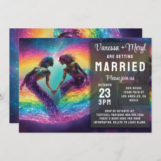Cosmic Rainbow Feminine Energy Mermaid Wedding Einladung