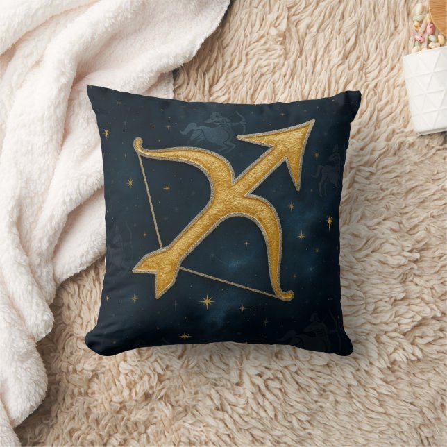 Cosmic Sagittarius Zodiac Shimmering Gold Archer Kissen (Decke)