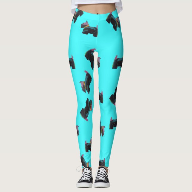 Cosmic Scottie Terrier türkischer Hintergrund Leggings (Vorderseite)