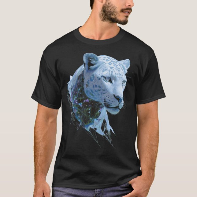 Cosmic Snow Leopard Luxury Abstract Animal Art T-Shirt (Vorderseite)